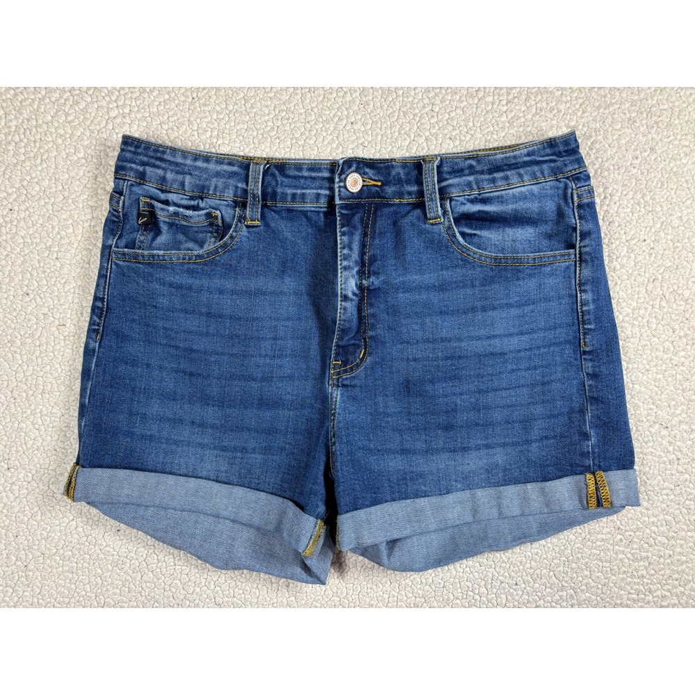 KanCan Jean Shorts Womens 13 30 Medium Wash Denim Rolled Cuff High Rise Stretch